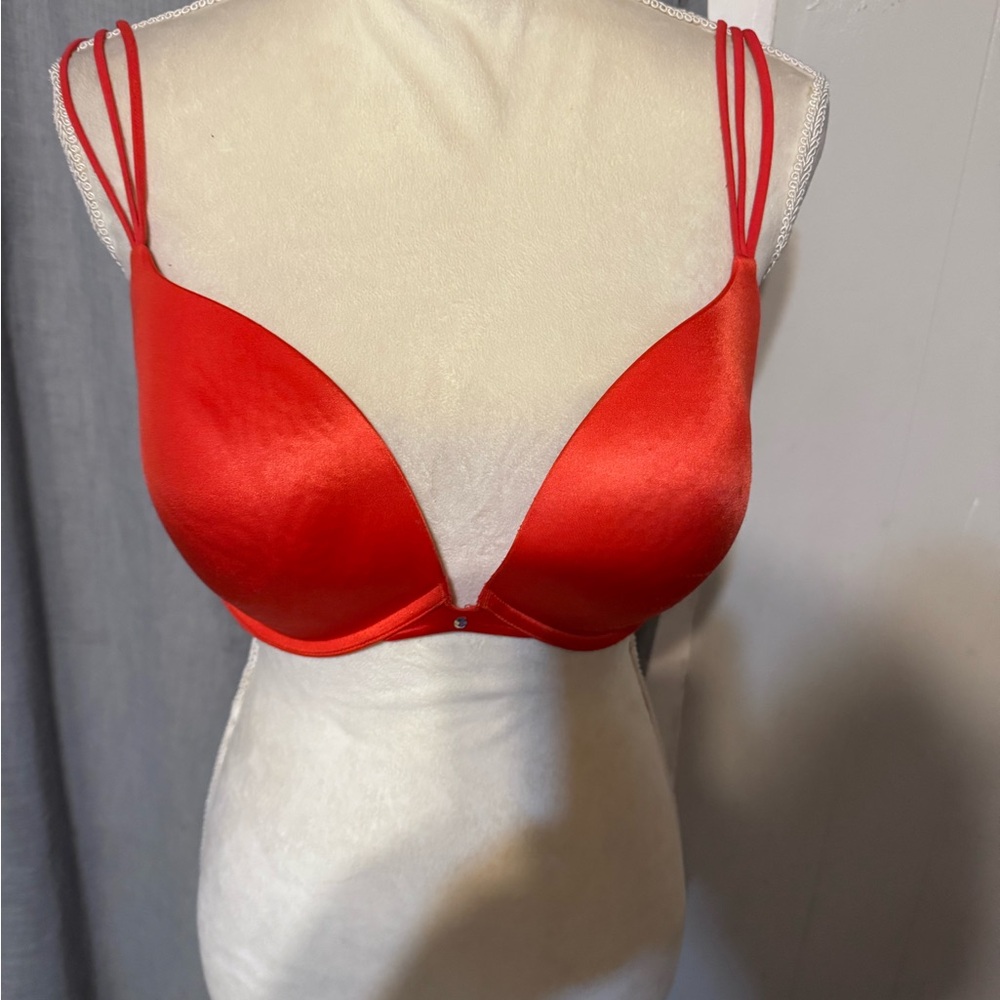 Victoria's Secret Red Plunge Bra Satin Finish
